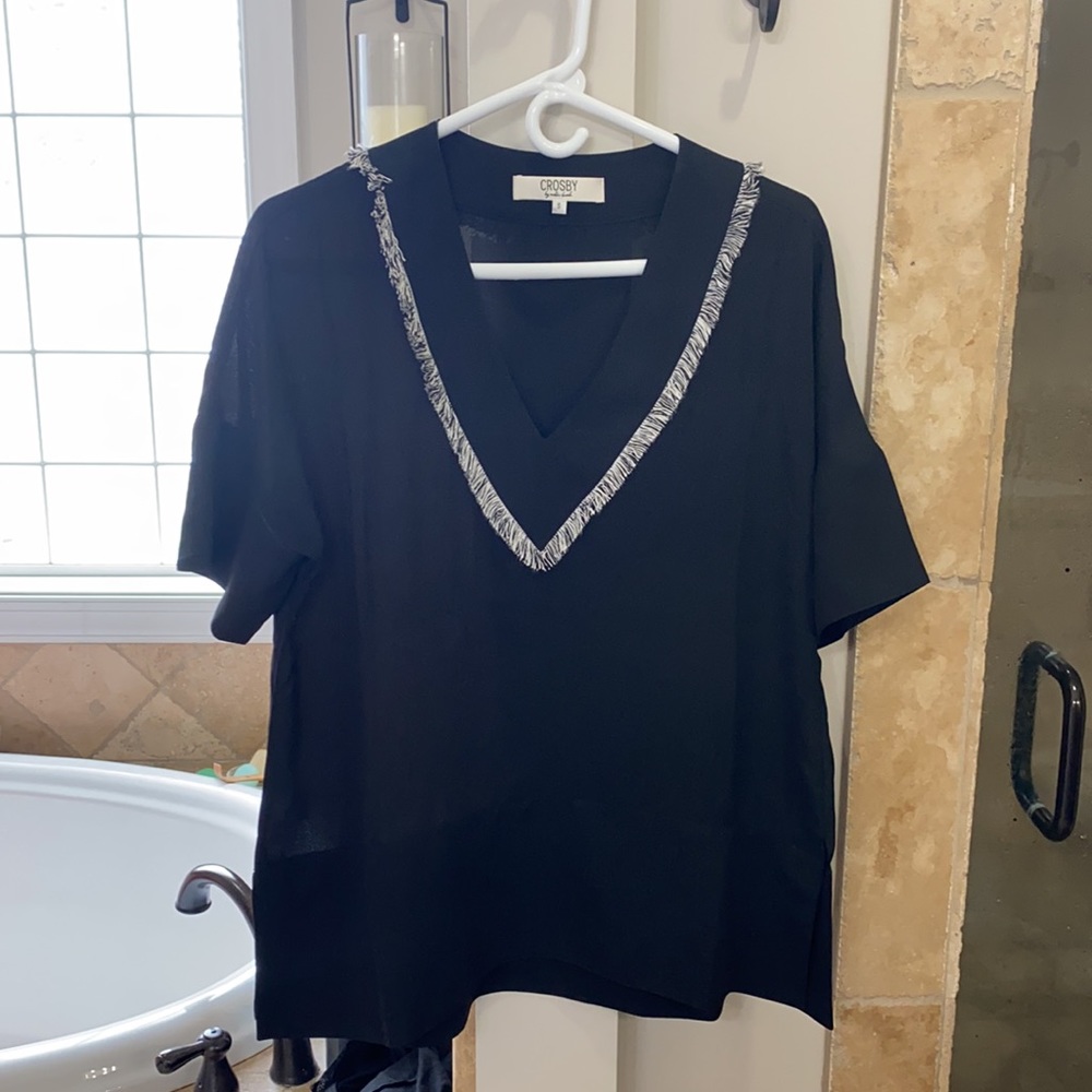 Crosby black tunic with tassels around the v neck